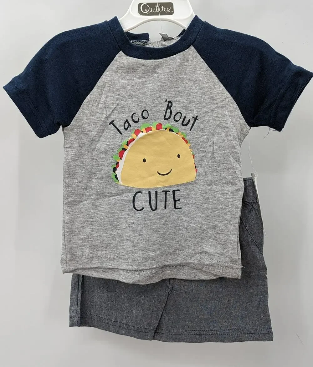 Quiltex Taco 'Bout Cute Two Piece Outfit 18 Months T Shirt Shorts Set toddler